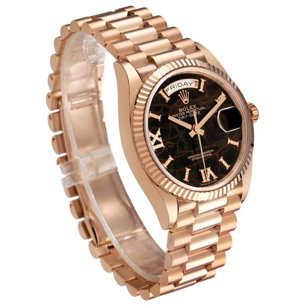 President Day-Date 'Eisenkiesel' Dial (Reference 128235). A 36mm rose gold diamond-set automatic wristwatch with date and day. 2022