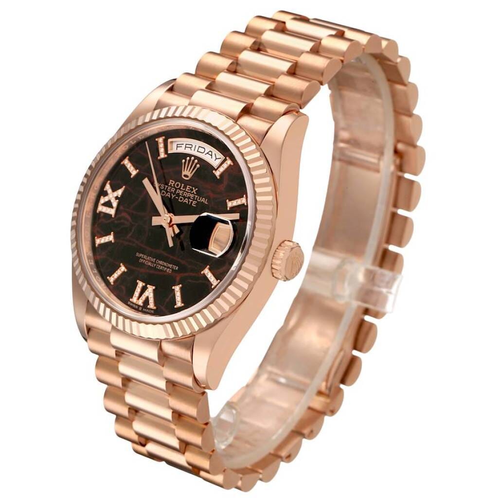 President Day-Date 'Eisenkiesel' Dial (Reference 128235). A 36mm rose gold diamond-set automatic wristwatch with date and day. 2022