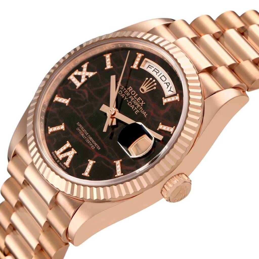 President Day-Date 'Eisenkiesel' Dial (Reference 128235). A 36mm rose gold diamond-set automatic wristwatch with date and day. 2022