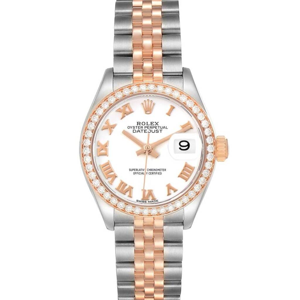 Datejust (Reference 279381). A 28mm rose gold stainless steel diamond-set automatic wristwatch with date.