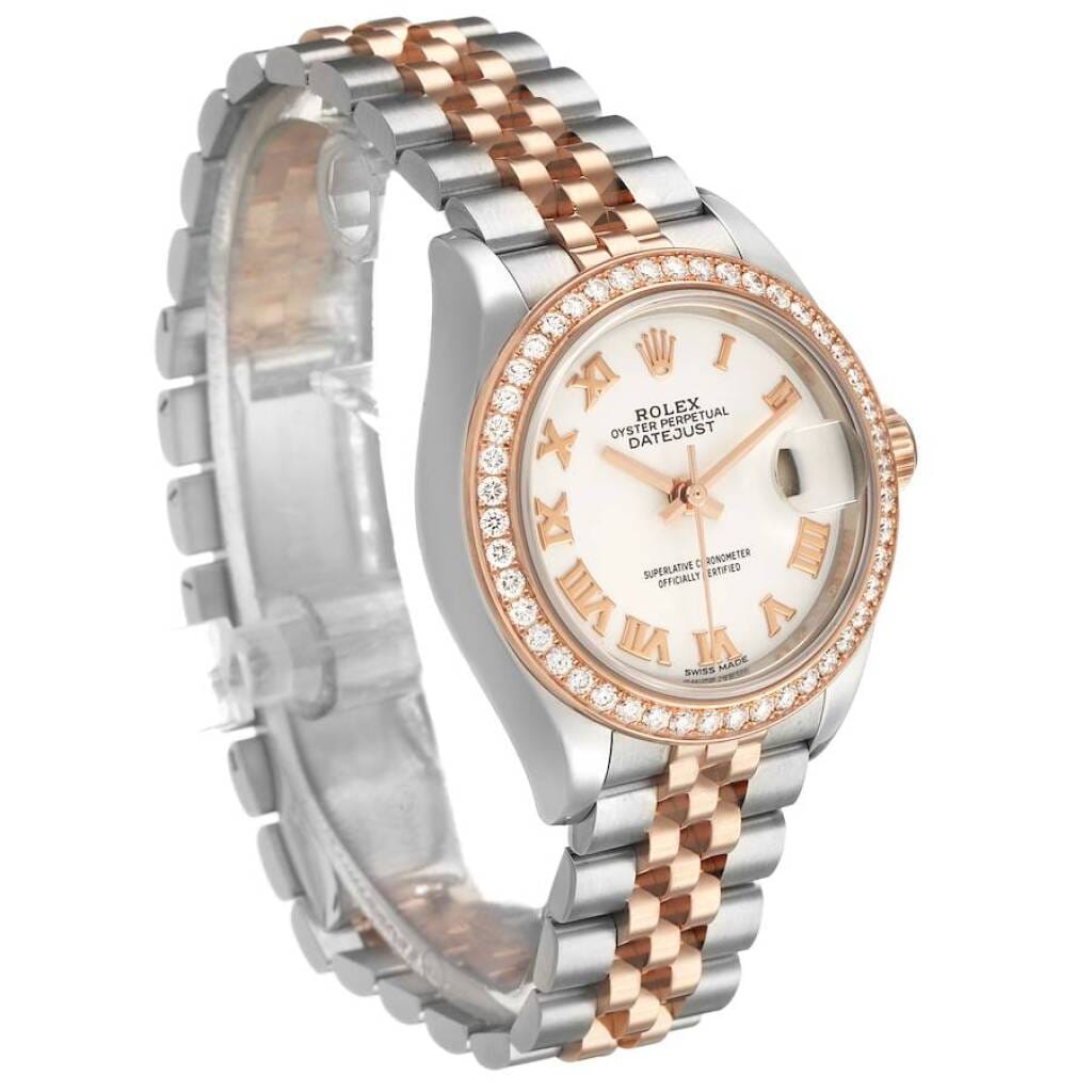 Datejust (Reference 279381). A 28mm rose gold stainless steel diamond-set automatic wristwatch with date.