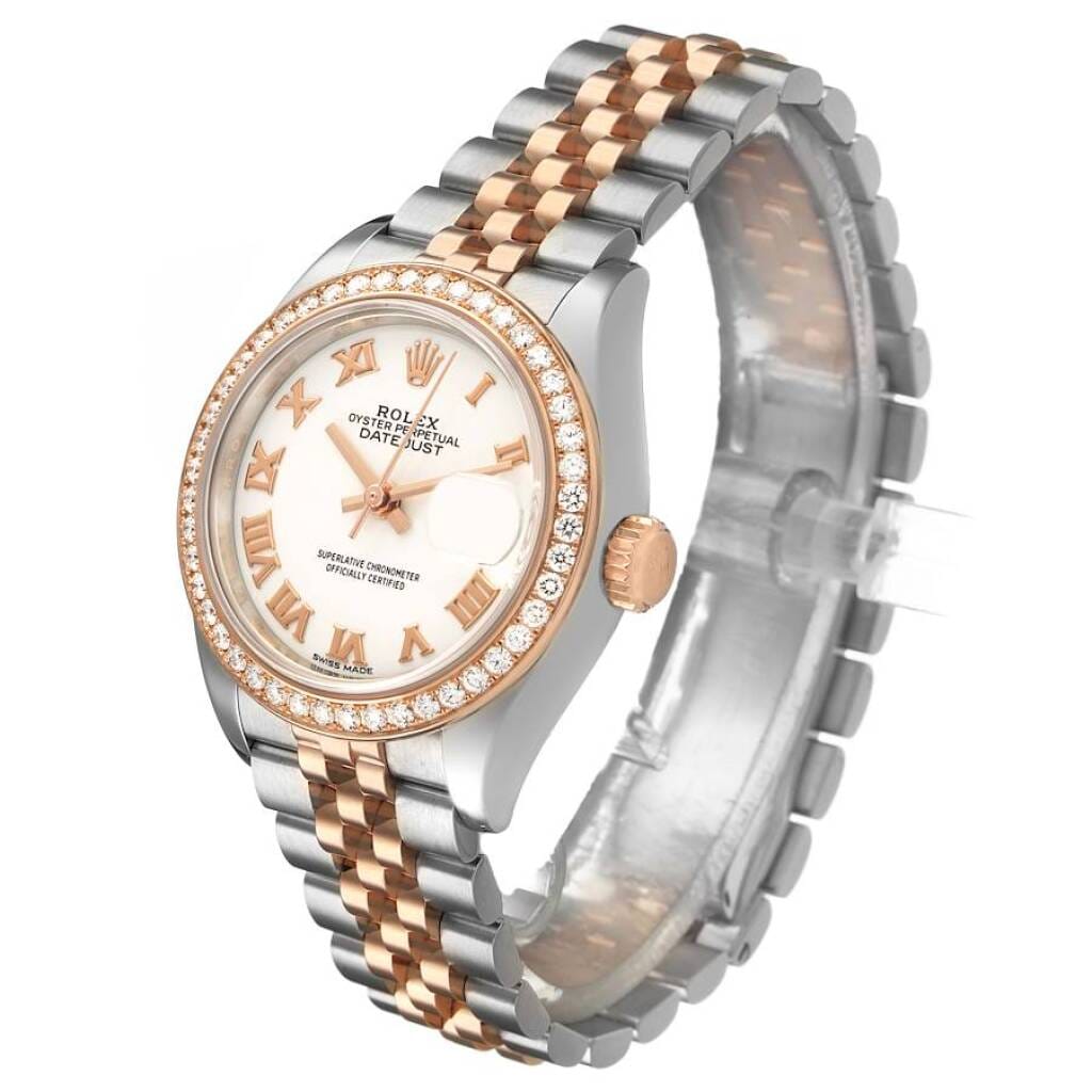 Datejust (Reference 279381). A 28mm rose gold stainless steel diamond-set automatic wristwatch with date.