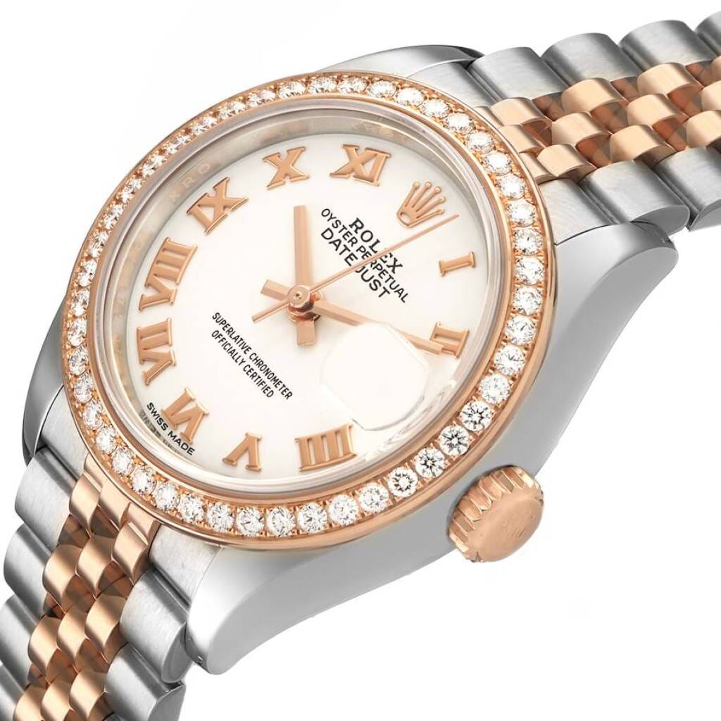 Datejust (Reference 279381). A 28mm rose gold stainless steel diamond-set automatic wristwatch with date.