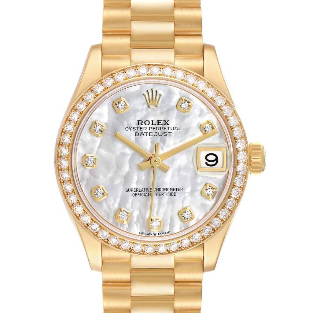 President Datejust (Reference 278288). A 31mm yellow gold diamond-set automatic wristwatch with date.