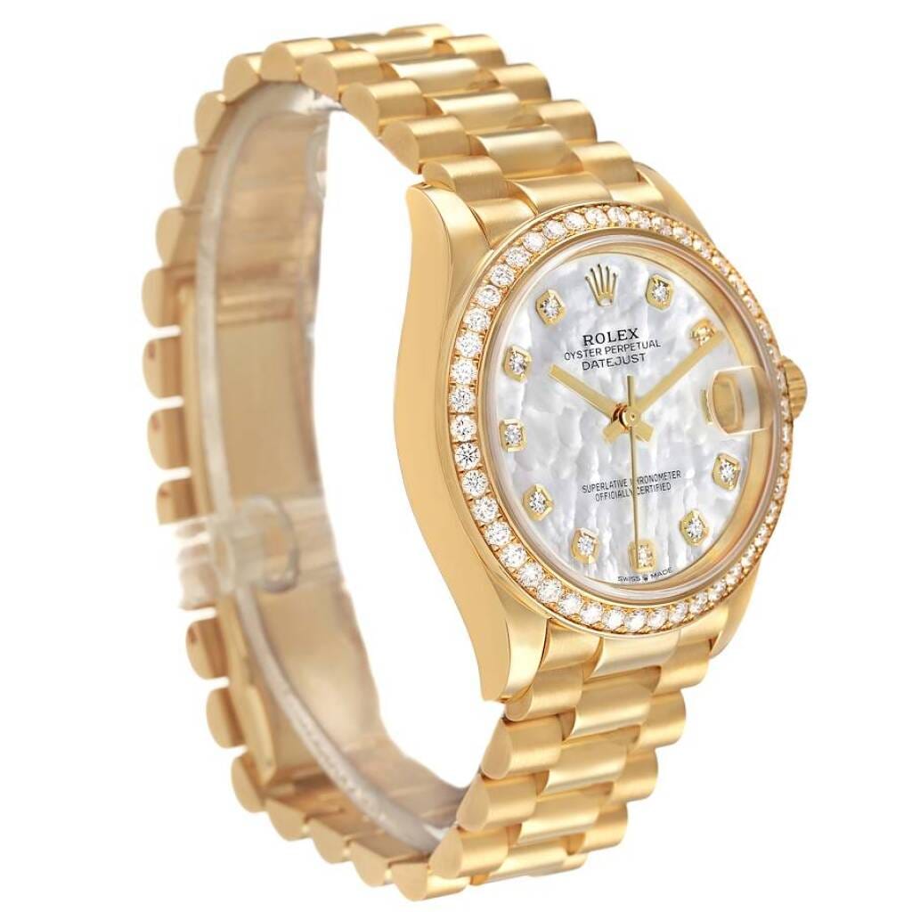 President Datejust (Reference 278288). A 31mm yellow gold diamond-set automatic wristwatch with date.