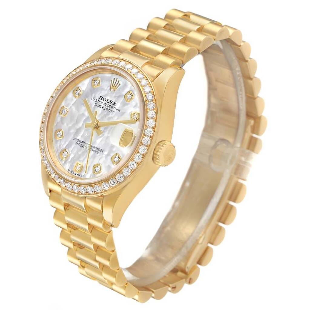 President Datejust (Reference 278288). A 31mm yellow gold diamond-set automatic wristwatch with date.