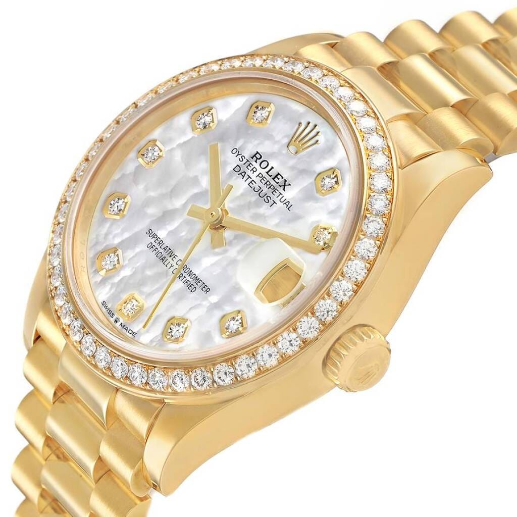 President Datejust (Reference 278288). A 31mm yellow gold diamond-set automatic wristwatch with date.