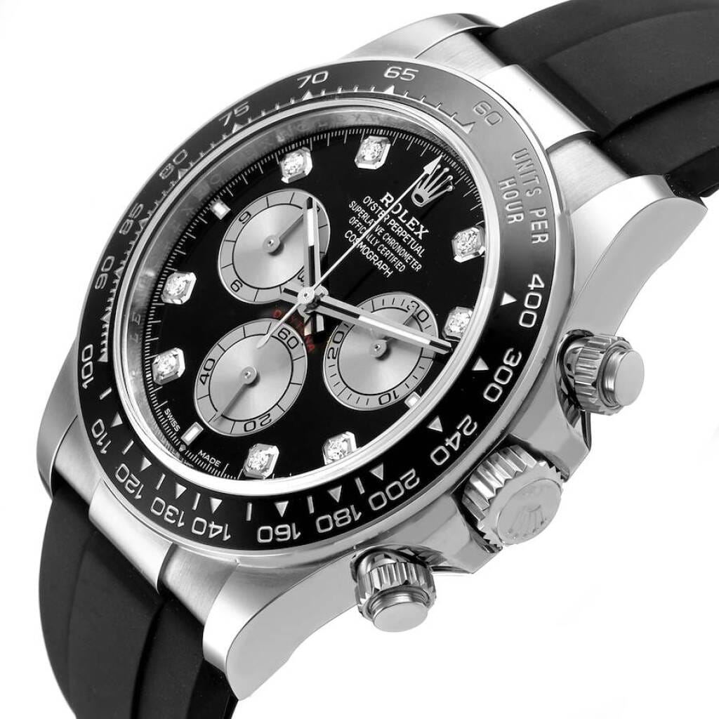 Cosmograph Daytona (Reference 126519LN). A 40mm unworn white gold diamond-set automatic wristwatch with chronograph. 2025