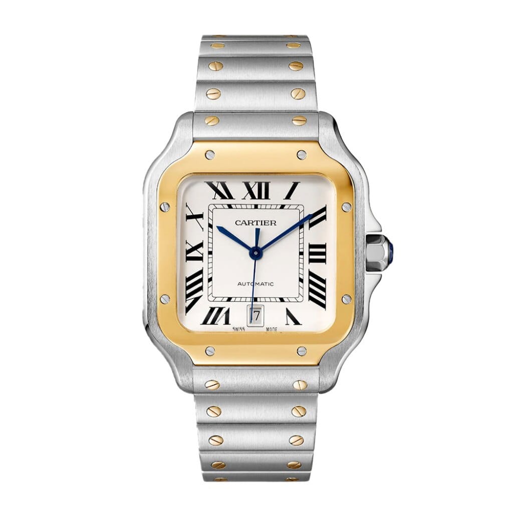 Santos de Cartier (Reference W2SA0009). A 40mm unworn yellow gold stainless automatic wristwatch with date. 2025