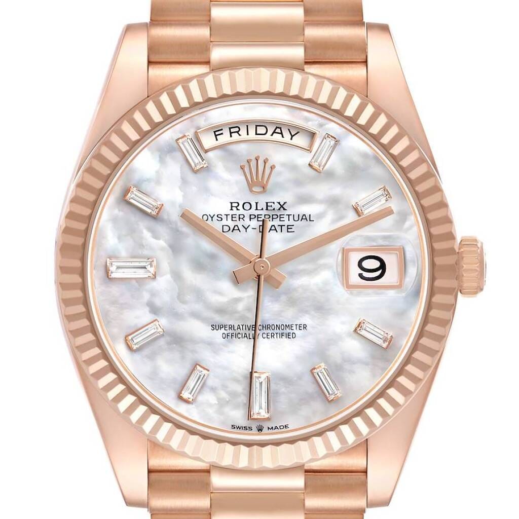 President Day-Date (Reference 228235). A 40mm rose gold diamond-set automatic wristwatch with date and day. 2025