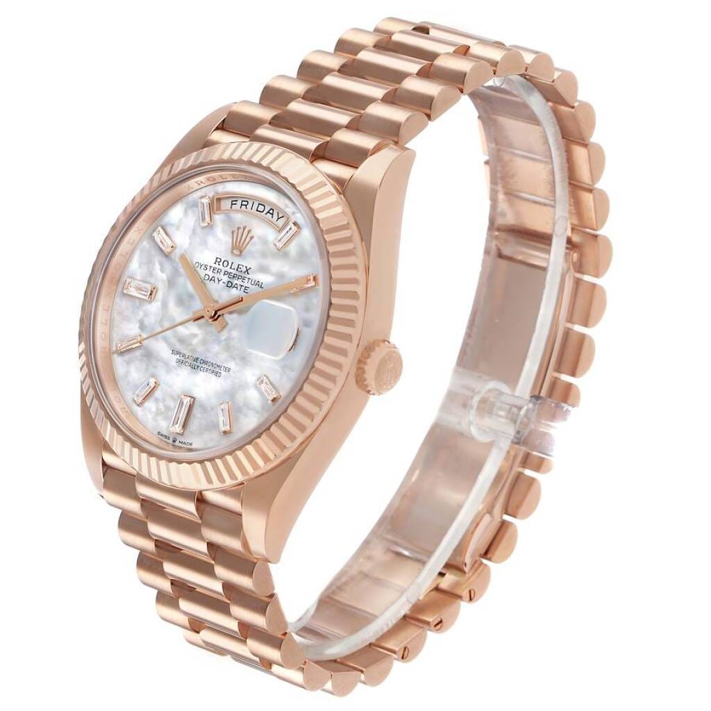 President Day-Date (Reference 228235). A 40mm rose gold diamond-set automatic wristwatch with date and day. 2025