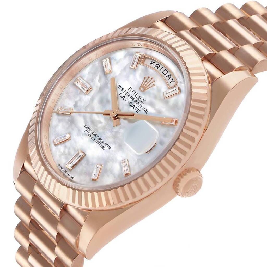 President Day-Date (Reference 228235). A 40mm rose gold diamond-set automatic wristwatch with date and day. 2025
