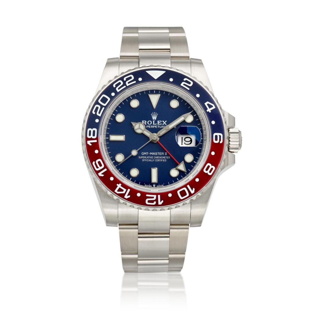 GMT Master II 'Pepsi' (Reference 116719BLRO). A 40mm white gold automatic wristwatch with date and dual time. 2022