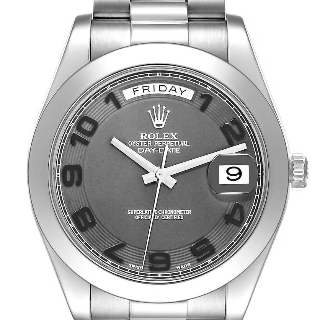 President Day-Date II (Reference 218206). A 41mm platinum automatic wristwatch with date and day. 2014