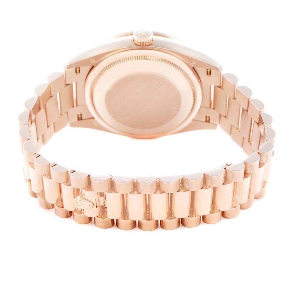 President Day-Date (Reference 128345). A 36mm rose gold diamond-set automatic wristwatch with date and day.
