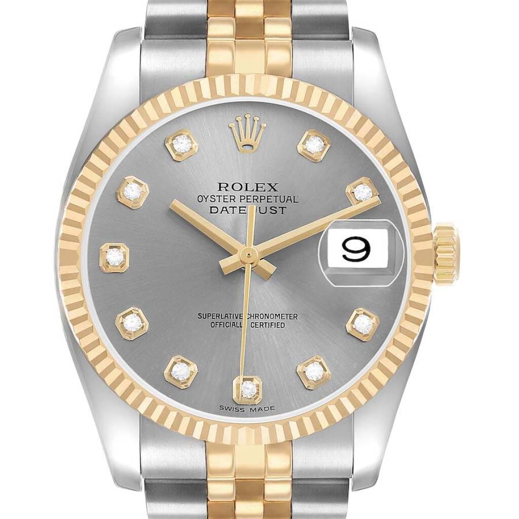 Datejust (Reference 116233). A 36mm yellow gold stainless steel diamond-set automatic wristwatch with date. 2005-2006