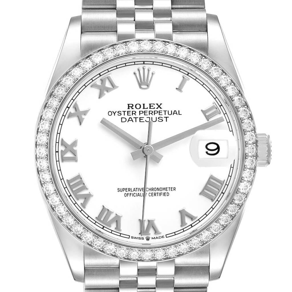 Datejust (Reference 126284). A 36mm white gold stainless steel diamond-set automatic wristwatch with date.