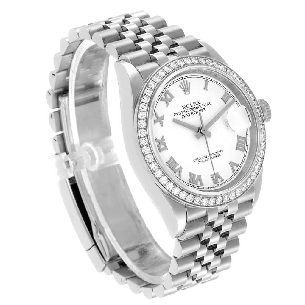 Datejust (Reference 126284). A 36mm white gold stainless steel diamond-set automatic wristwatch with date.