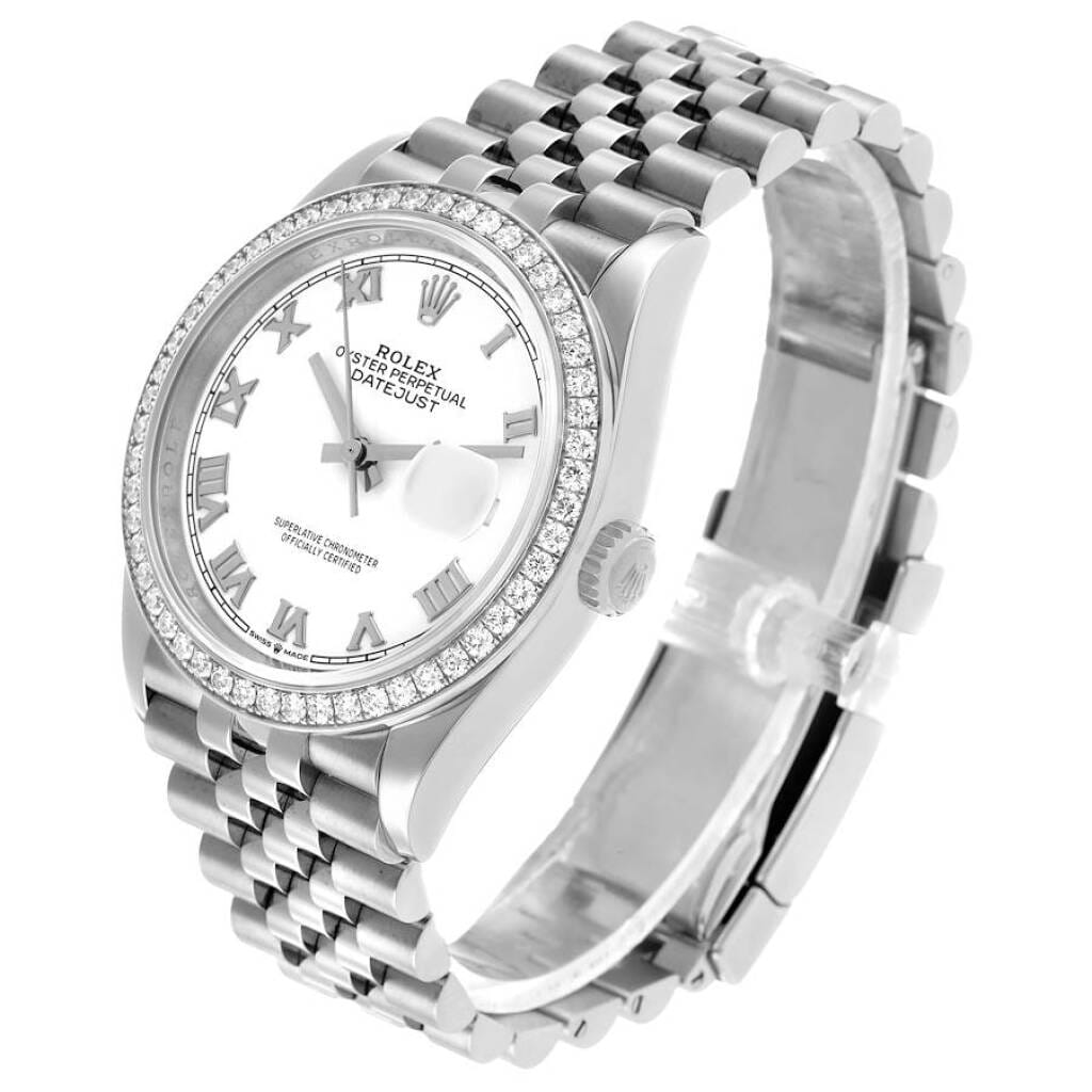 Datejust (Reference 126284). A 36mm white gold stainless steel diamond-set automatic wristwatch with date.