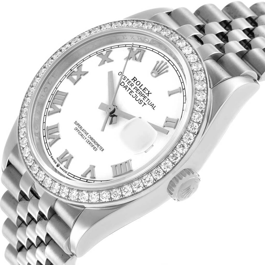 Datejust (Reference 126284). A 36mm white gold stainless steel diamond-set automatic wristwatch with date.