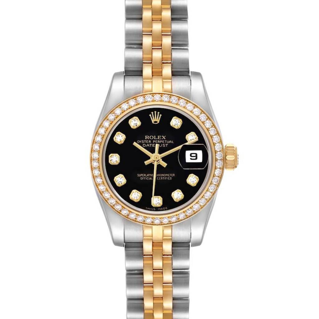 Datejust (Reference 179383). A 26mm yellow gold stainless steel diamond-set automatic wristwatch with date.