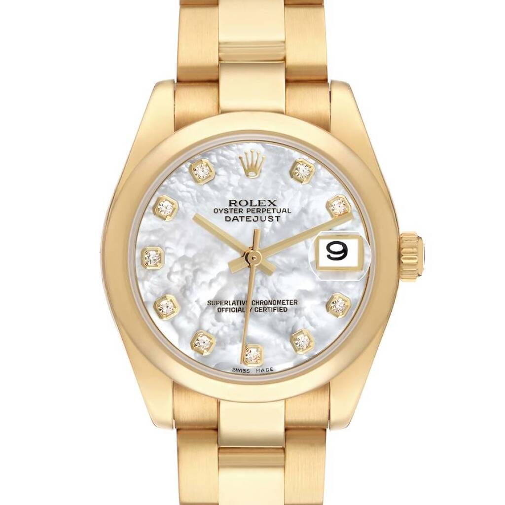 President Datejust (Reference 178248). A 31mm yellow gold diamond-set automatic wristwatch with date.
