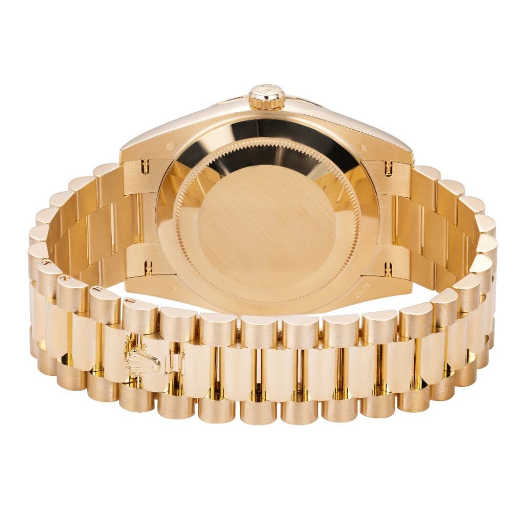 President Day-Date (Reference 228348RBR). A 40mm unworn yellow gold diamond-set automatic wristwatch with day and date. 2024