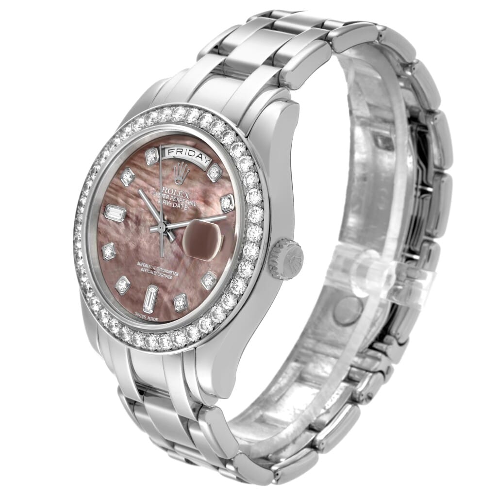 Day-Date (Reference 18946). A 39mm platinum diamond-set automatic wristwatch with day and date. 2001