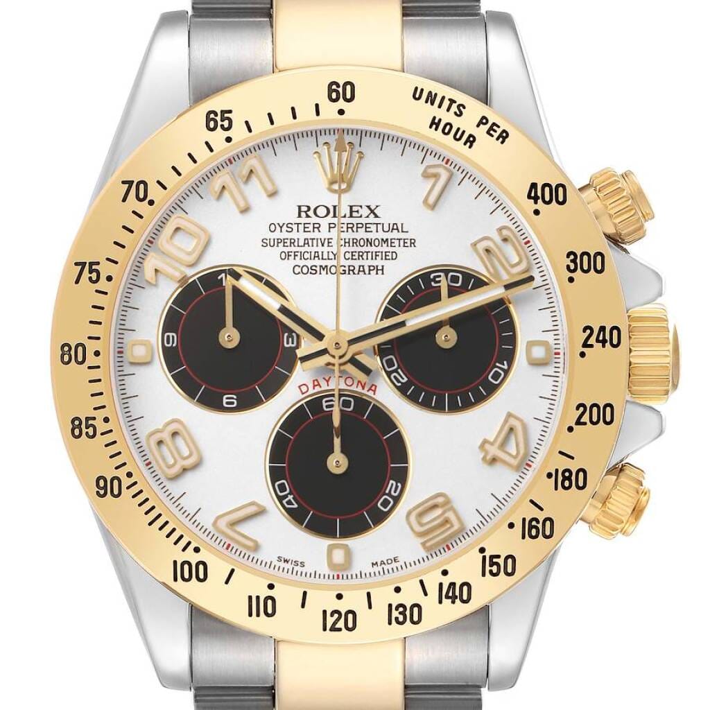 Cosmograph Daytona Panda Racing Dial (Reference 116523). A 40mm yellow gold stainless steel automatic wristwatch with chronograph. 2008-2009