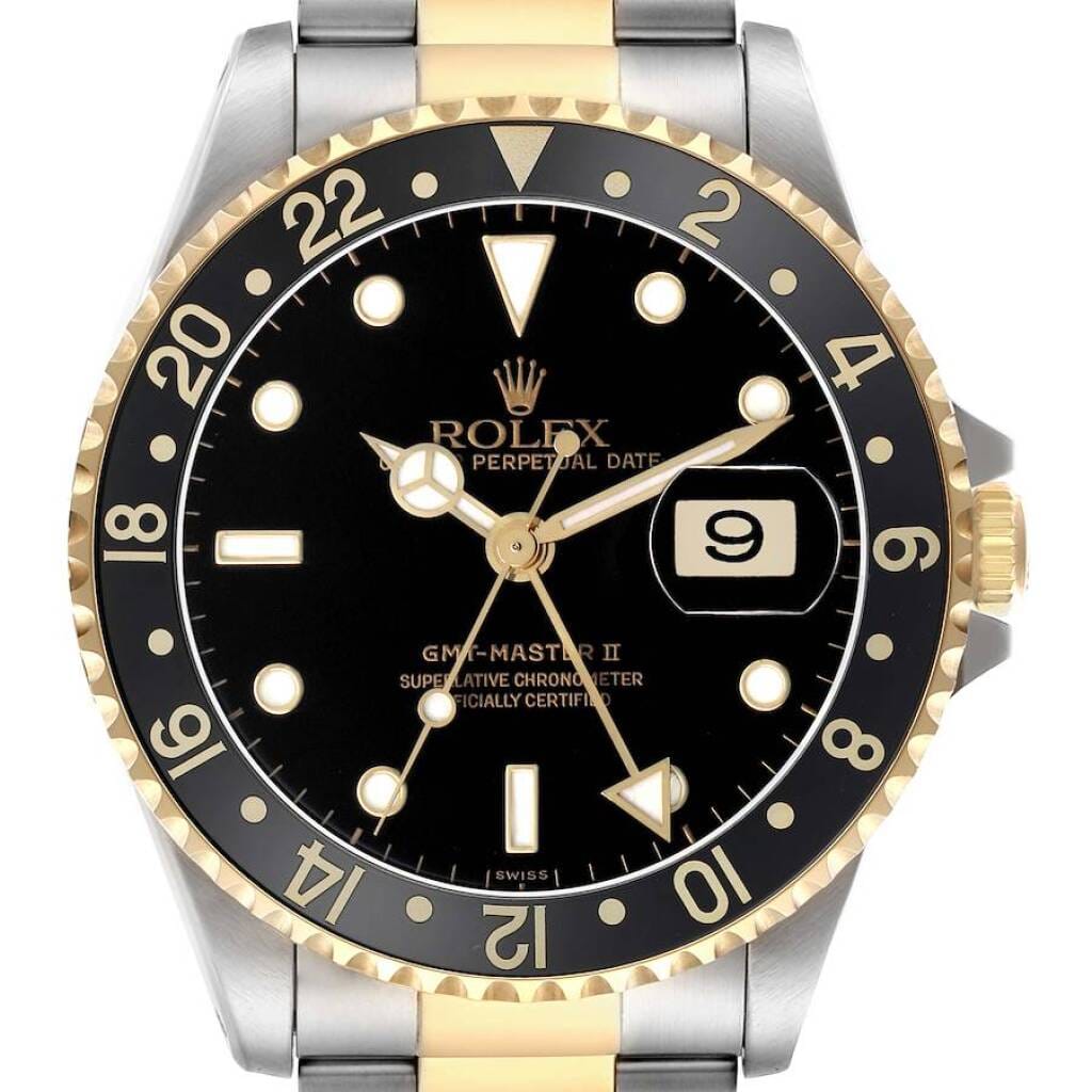 GMT-Master II (Reference 16713). A 40mm yellow gold stainless steel automatic wristwatch with date and dual time. Circa 1999-2000