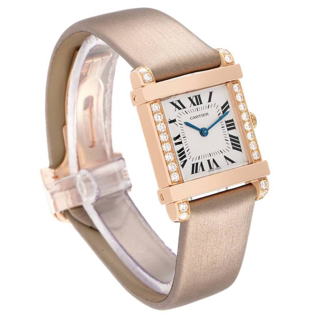 Tank Chinoise (Reference WE300131). A 32mm rose gold diamond-set quartz wristwatch.