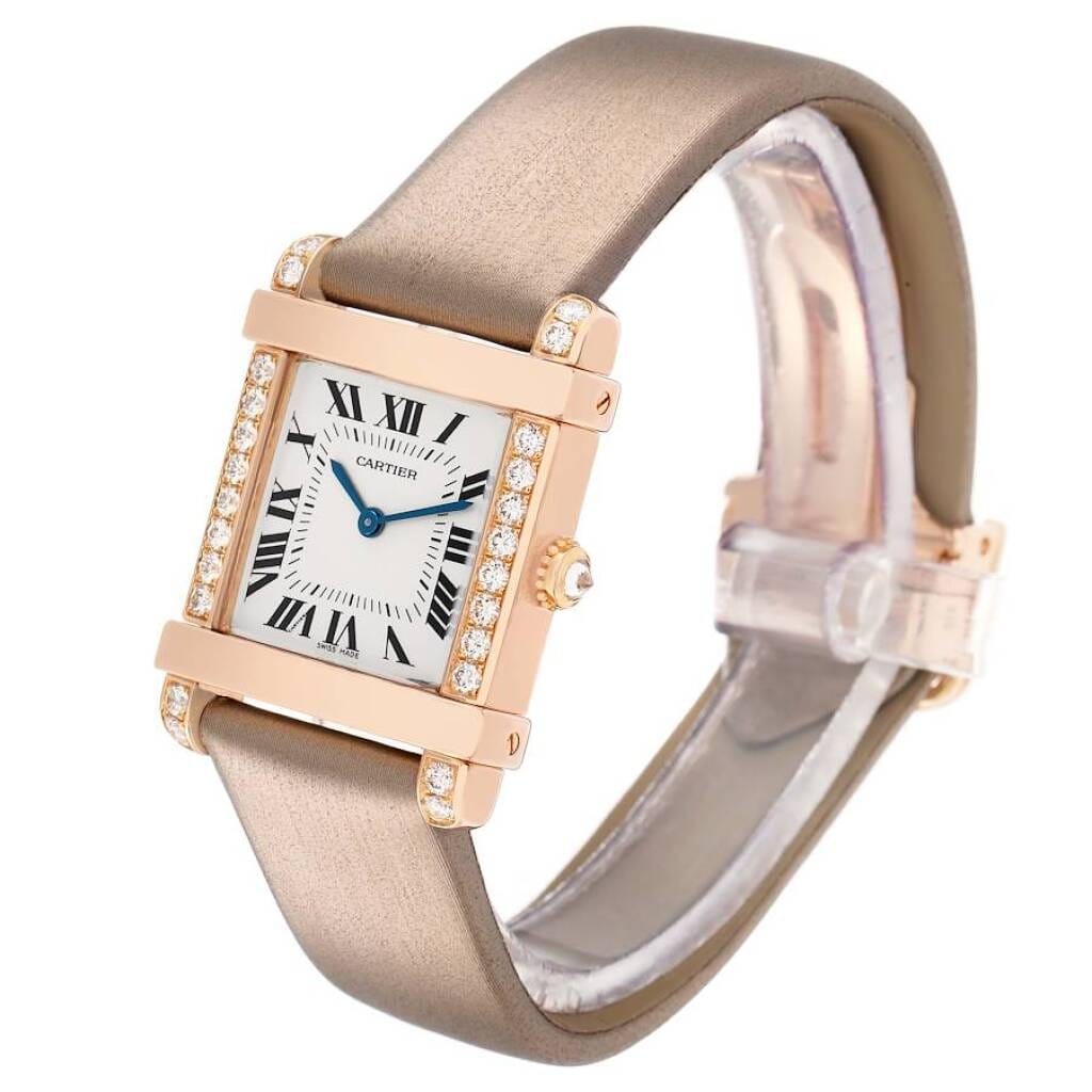 Tank Chinoise (Reference WE300131). A 32mm rose gold diamond-set quartz wristwatch.