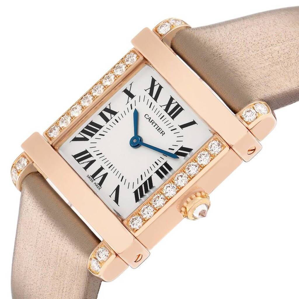 Tank Chinoise (Reference WE300131). A 32mm rose gold diamond-set quartz wristwatch.
