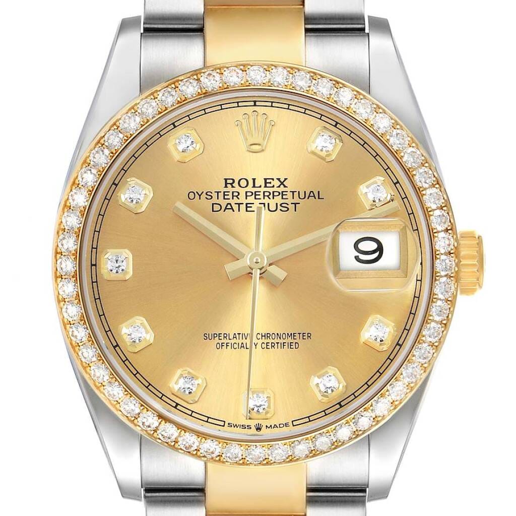 Datejust (Reference 126283RBR). A 36mm yellow gold stainless steel diamond-set automatic wristwatch with date. 2021