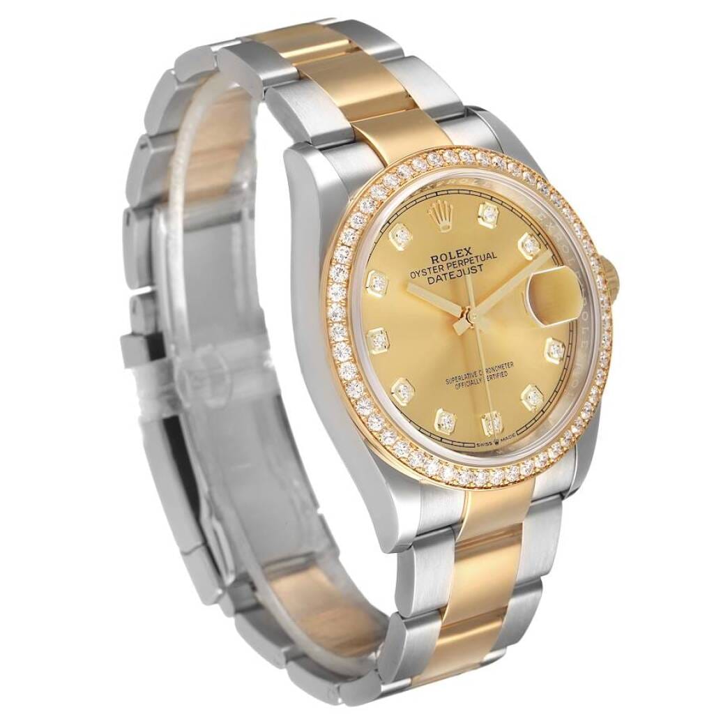 Datejust (Reference 126283RBR). A 36mm yellow gold stainless steel diamond-set automatic wristwatch with date. 2021
