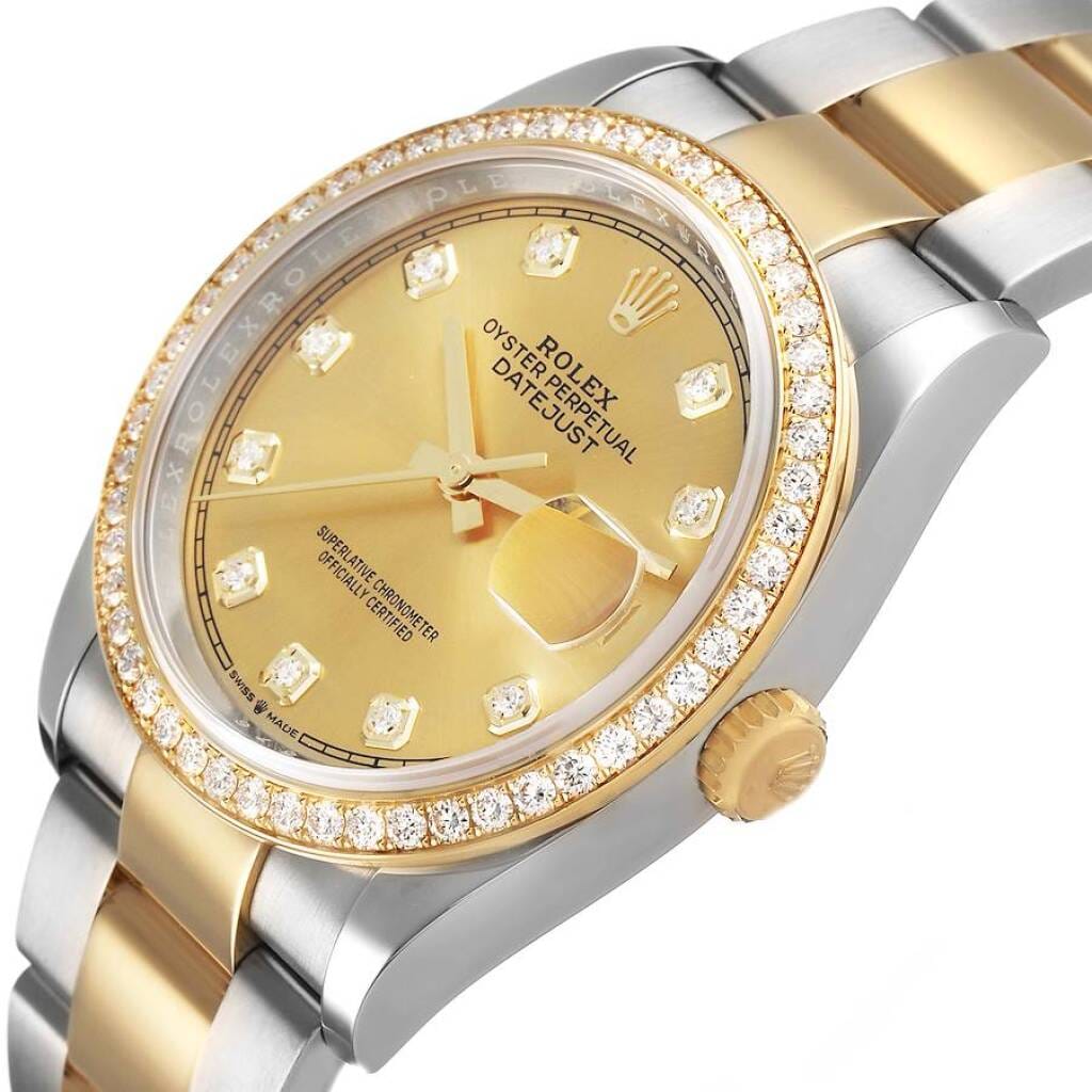 Datejust (Reference 126283RBR). A 36mm yellow gold stainless steel diamond-set automatic wristwatch with date. 2021