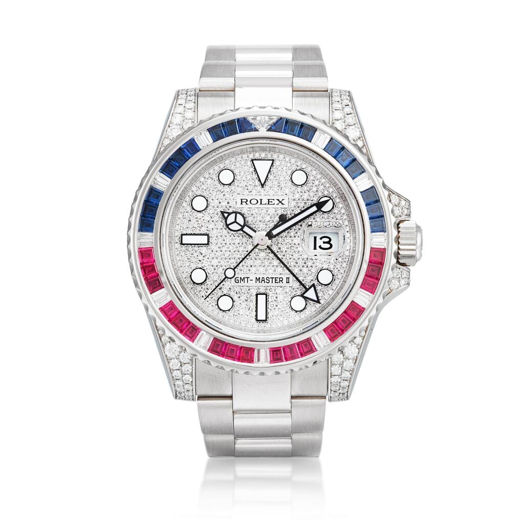 GMT-Master II (Reference 116759SARU), A white gold, diamond, ruby and sapphire-set dual time zone automatic wristwatch with date, Circa 2009