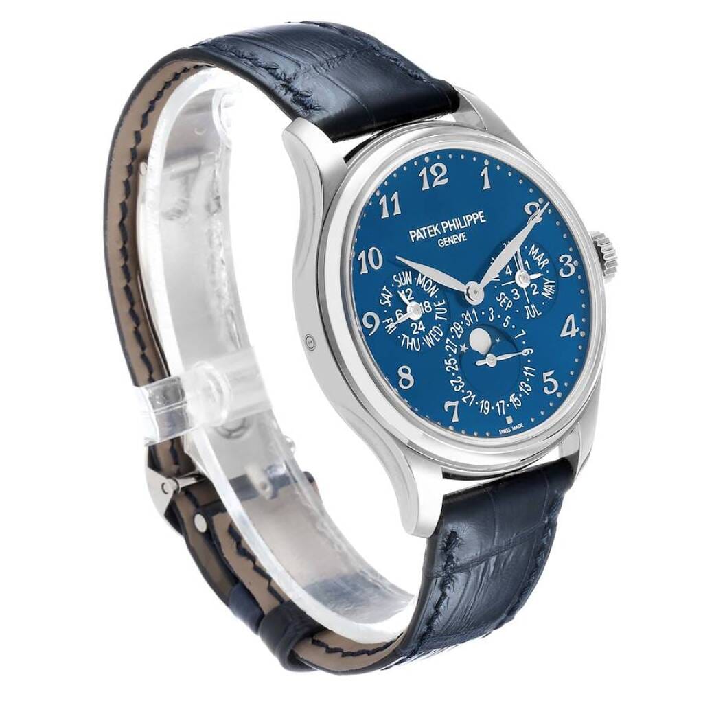 Grand Complications (Reference 5327G-001). A 39mm white gold automatic wristwatch with date, day, month, moon phase, 12 hour-format, leap year, and perpetual calendar. 2019