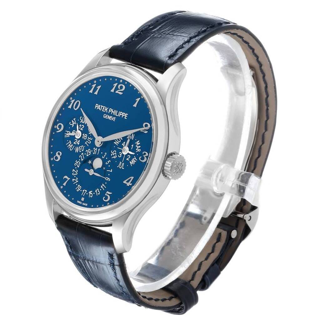 Grand Complications (Reference 5327G-001). A 39mm white gold automatic wristwatch with date, day, month, moon phase, 12 hour-format, leap year, and perpetual calendar. 2019