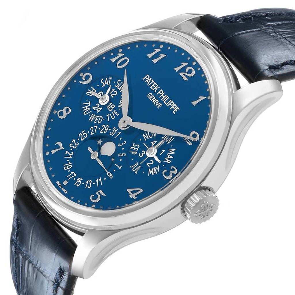 Grand Complications (Reference 5327G-001). A 39mm white gold automatic wristwatch with date, day, month, moon phase, 12 hour-format, leap year, and perpetual calendar. 2019