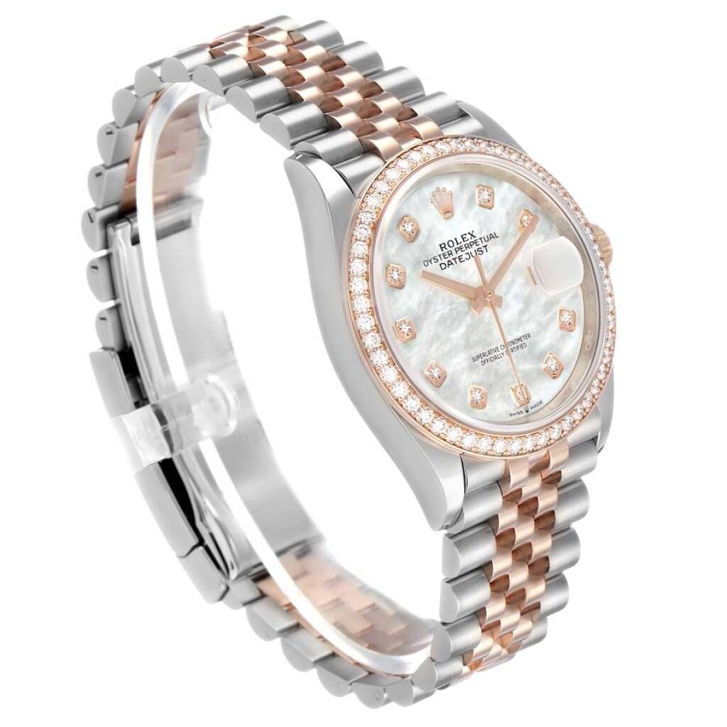 Datejust (Reference 126281RBR). A 36mm rose gold stainless steel diamond-set automatic wristwatch with date.