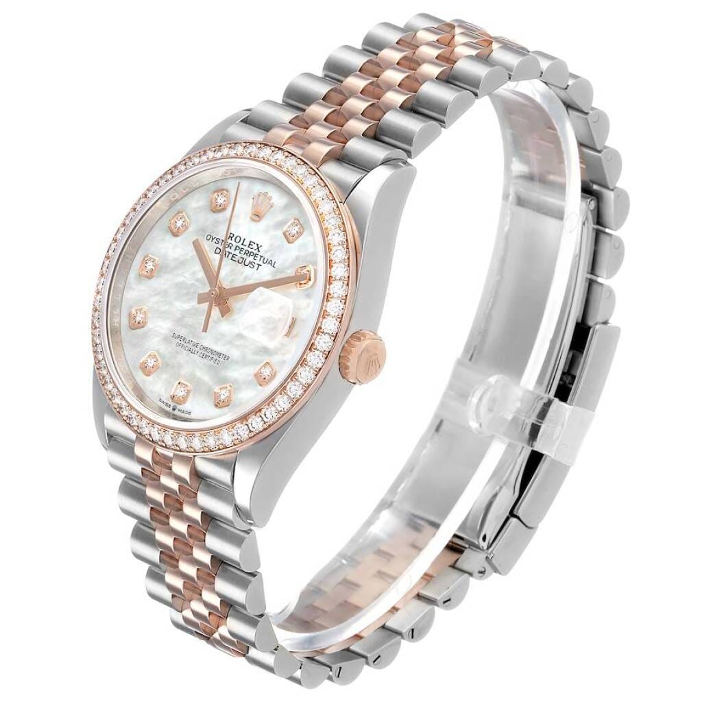 Datejust (Reference 126281RBR). A 36mm rose gold stainless steel diamond-set automatic wristwatch with date.