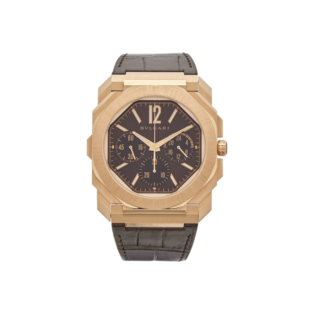 Octo Finissimo Chronograph GMT (Reference 103468). A 43mm rose gold automatic wristwatch with chronograph and dual time. 2015
