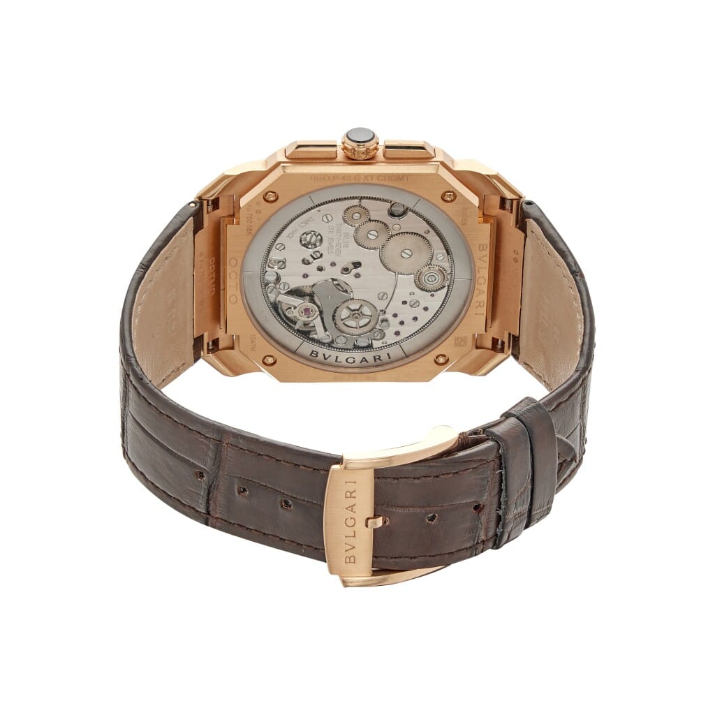 Octo Finissimo Chronograph GMT (Reference 103468). A 43mm rose gold automatic wristwatch with chronograph and dual time. 2015