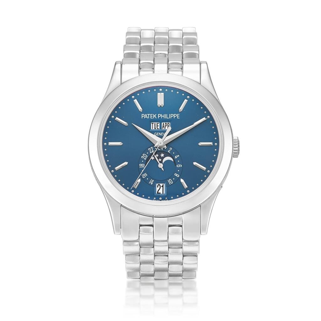 Complications (Reference 5396/1G). A white gold annual calendar automatic wristwatch with moon phases and bracelet. Circa 2013