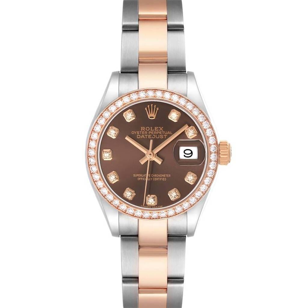 Datejust (Reference 279381). A 28mm rose gold stainless steel diamond-set automatic wristwatch with date.