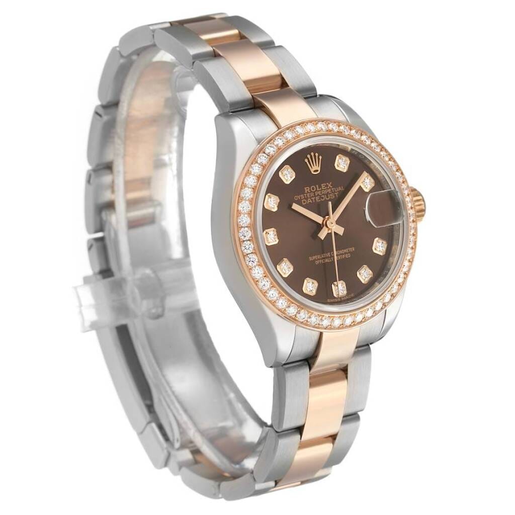 Datejust (Reference 279381). A 28mm rose gold stainless steel diamond-set automatic wristwatch with date.