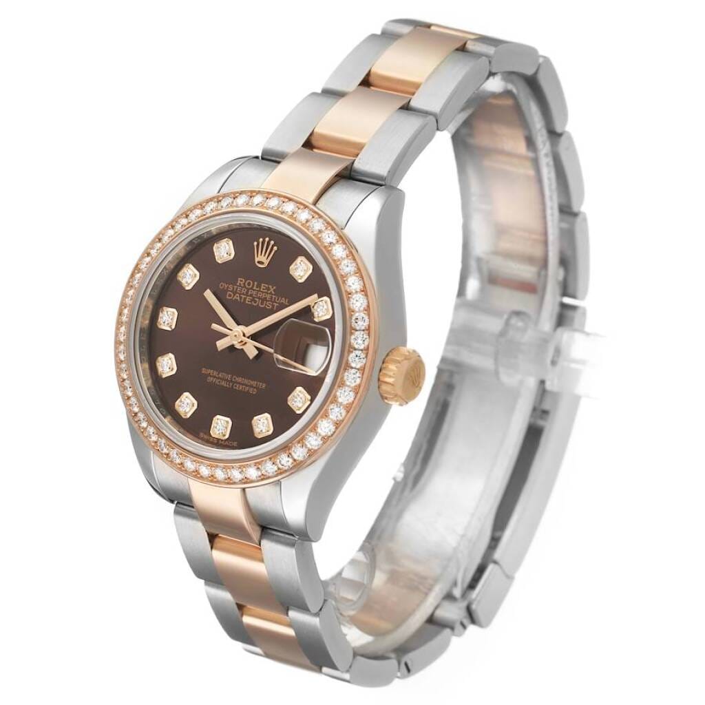 Datejust (Reference 279381). A 28mm rose gold stainless steel diamond-set automatic wristwatch with date.