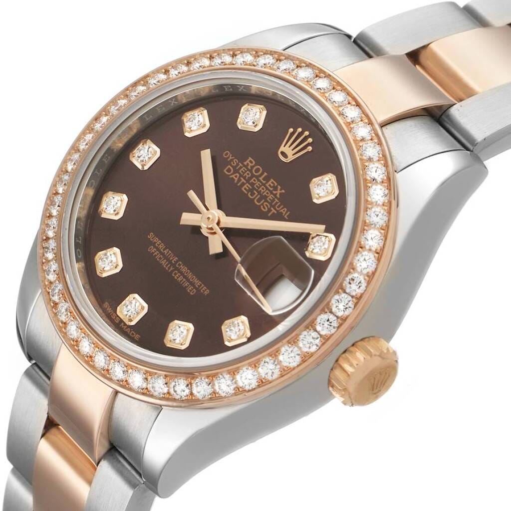 Datejust (Reference 279381). A 28mm rose gold stainless steel diamond-set automatic wristwatch with date.