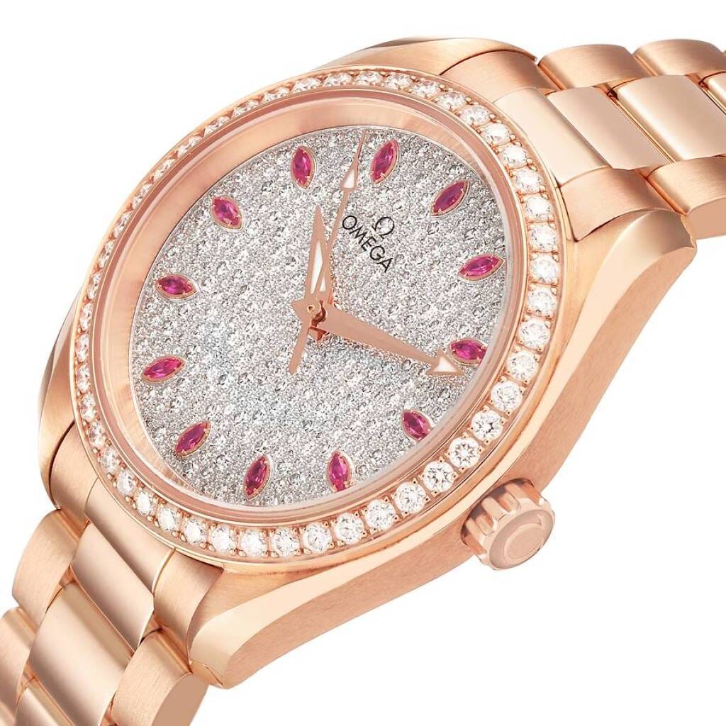 Aqua Terra (Reference 220.55.34.20.99.001). A 34mm rose gold & diamond ruby-set automatic wristwatch. 2023